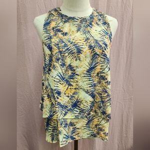 Lumière Double Layer Chiffon Tropical Leaf Print Tank Top-(Small)